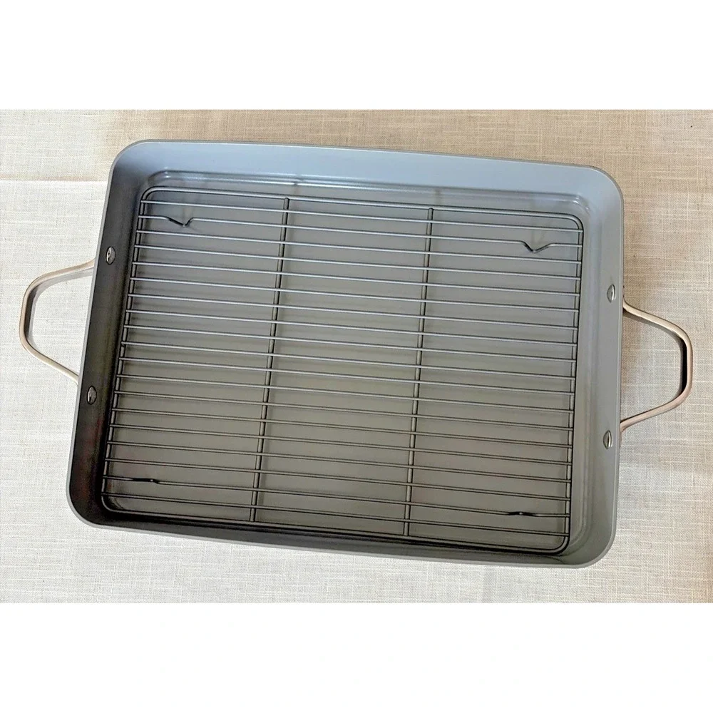 Figmint Rectangular Roasting Tray Pan w/ Roasting Rack, Gray - NWOT